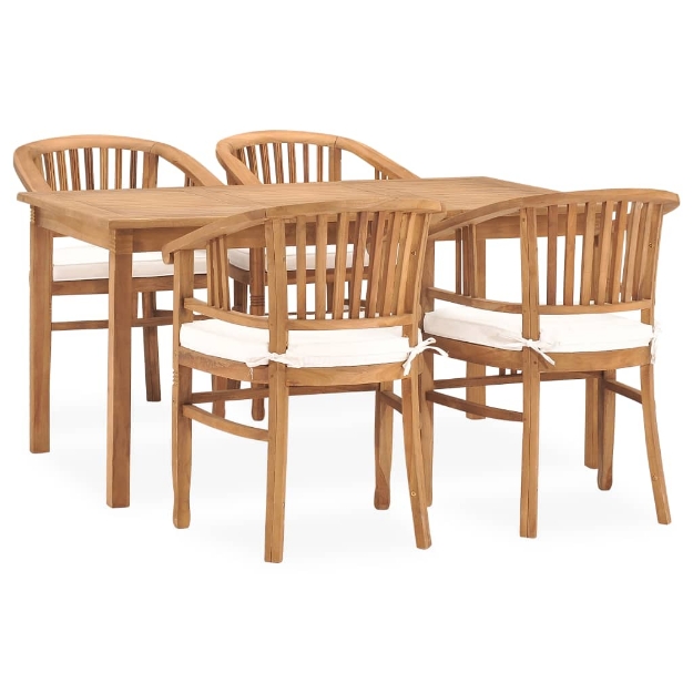 Set da Pranzo da Giardino 5 pz con Cuscini in Massello di Teak