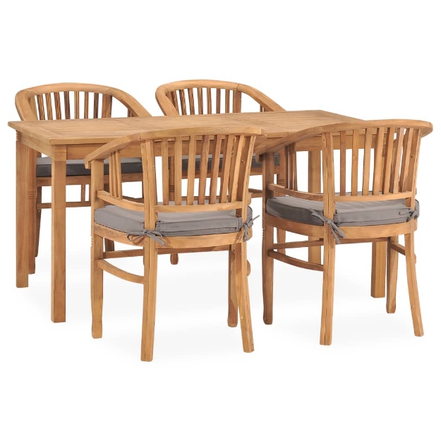 Set da Pranzo da Giardino 5 pz con Cuscini in Massello di Teak