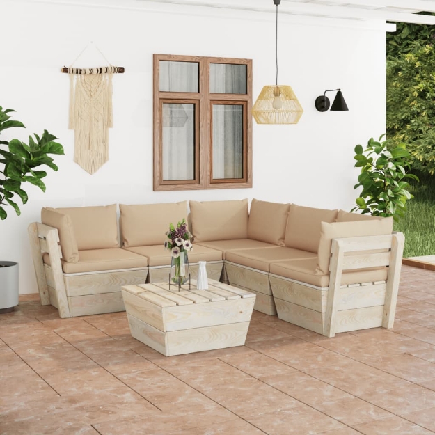 Set Divani da Giardino su Pallet 6 pz con Cuscini Legno Abete