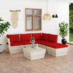 Set Divani da Giardino su Pallet 6 pz con Cuscini Legno Abete