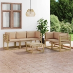 Set Divani da Giardino 6 pz con Cuscini Beige