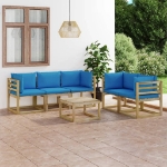 Set Divani da Giardino 6 pz con Cuscini Azzurri