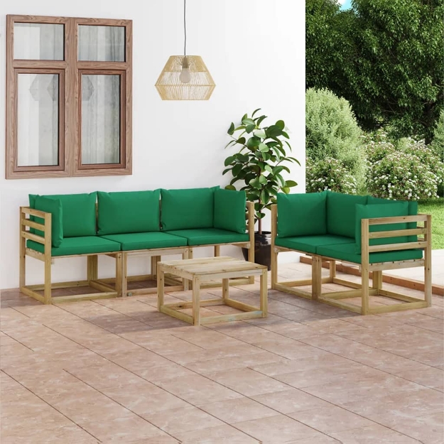 Set Divani da Giardino 6 pz con Cuscini Verdi