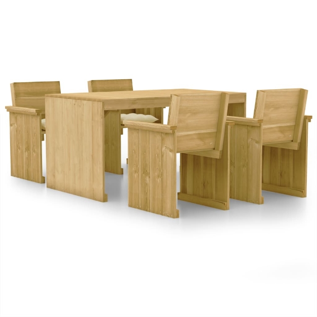 Set da Pranzo da Giardino e Cuscini 5 pz Legno Pino Impregnato