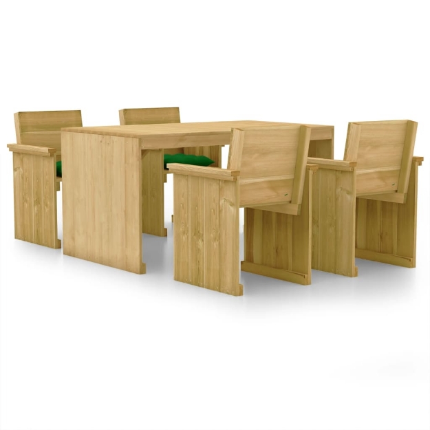 Set da Pranzo da Giardino e Cuscini 5 pz Legno Pino Impregnato