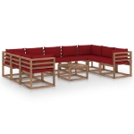 Set Divani da Giardino 10 pz con Cuscini Rosso Vino