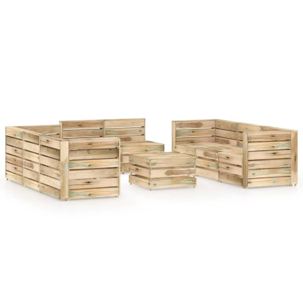 Set Divani da Giardino 9 pz in Legno di Pino Impregnato Verde