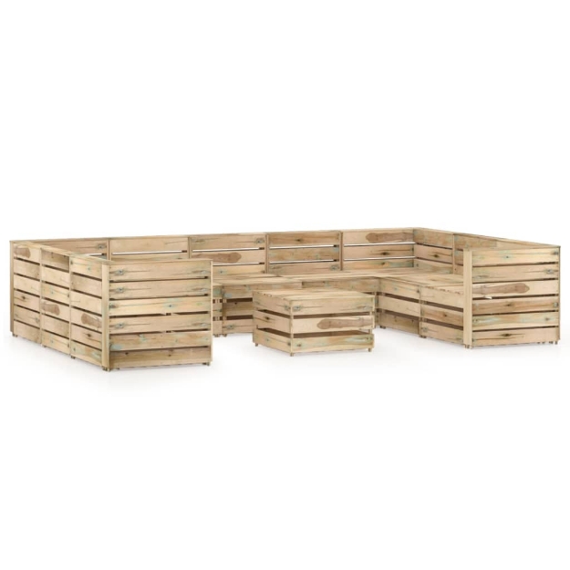 Set Divani da Giardino 10 pz in Legno di Pino Impregnato Verde