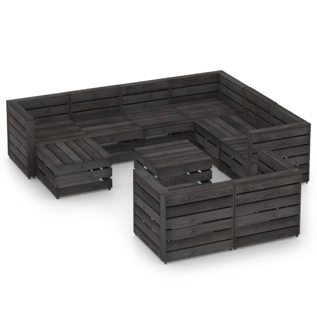 Set Divani da Giardino 10 pz in Legno di Pino Impregnato Grigio