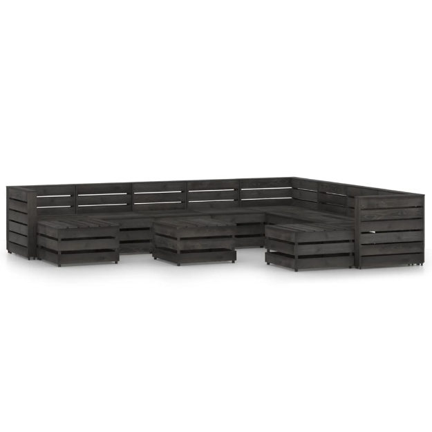 Set Divani da Giardino 11 pz in Legno di Pino Impregnato Grigio