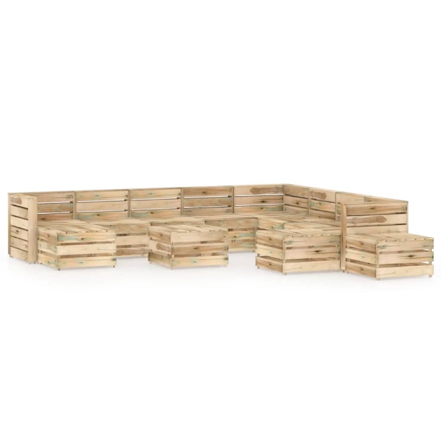 Set Divani da Giardino 12 pz in Legno di Pino Impregnato Verde