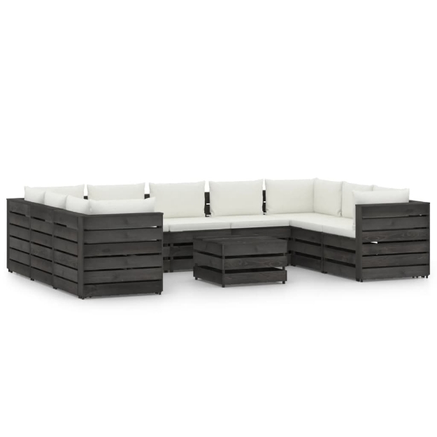 Set Divani da Giardino con Cuscini 10pz Legno Impregnato Grigio