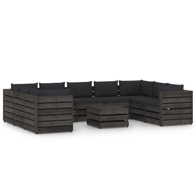 Set Divani da Giardino con Cuscini 10pz Legno Impregnato Grigio