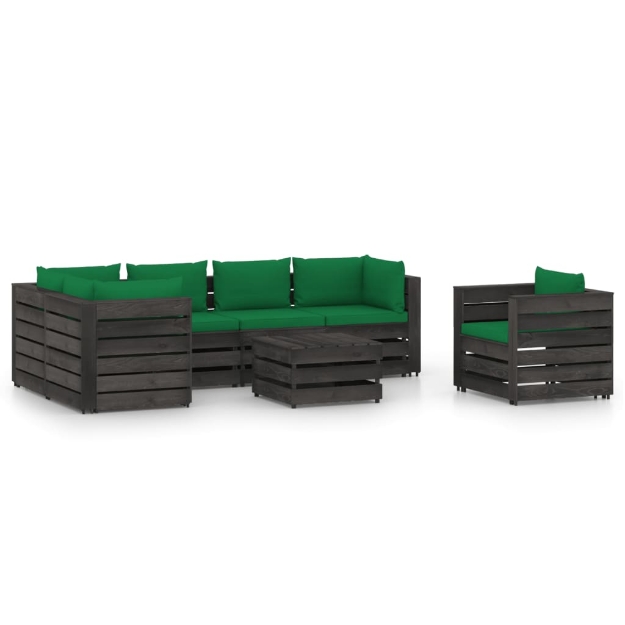 Set Divani da Giardino con Cuscini 7 pz Legno Impregnato Grigio