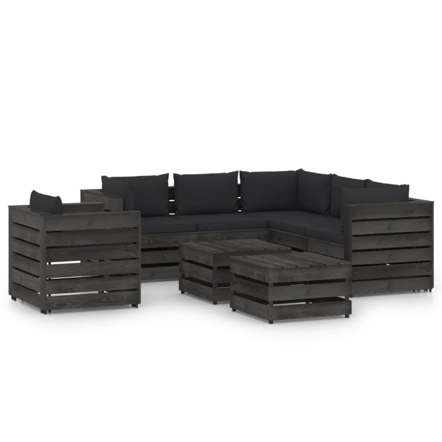 Set Divani da Giardino con Cuscini 8 pz Legno Impregnato Grigio