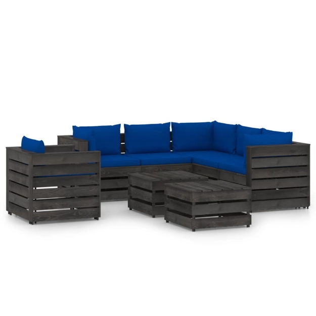 Set Divani da Giardino con Cuscini 8pz Legno Impregnato Grigio