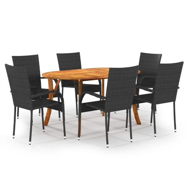 Set Mobili da Pranzo per Giardino 7 pz Nero