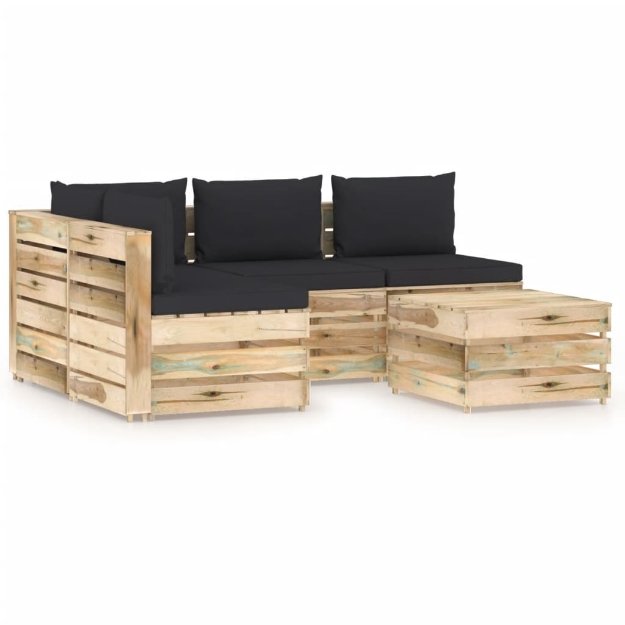 Set Divani da Giardino con Cuscini 5 pz Legno Impregnato Verde