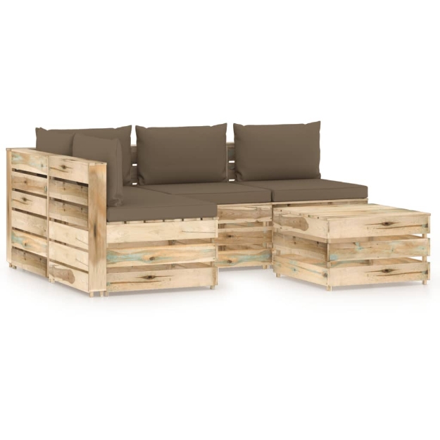 Set Divani da Giardino con Cuscini 5 pz Legno Impregnato Verde