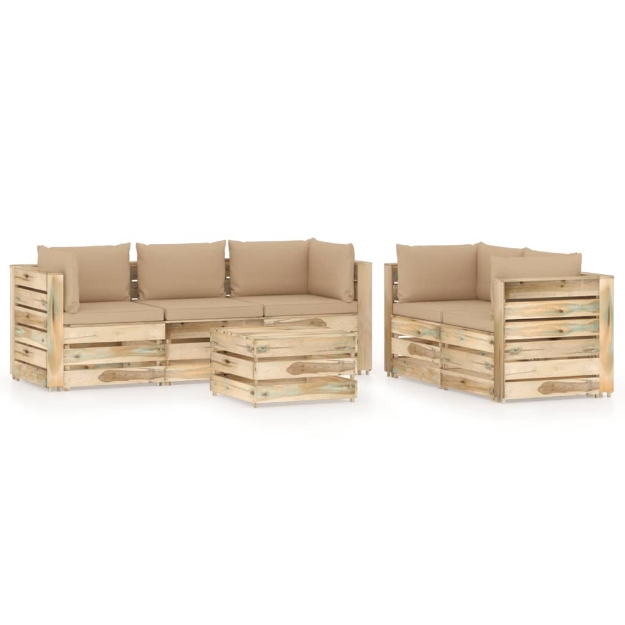 Set Divani da Giardino con Cuscini 6 pz Legno Impregnato Verde