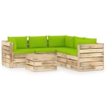 Set Divani da Giardino con Cuscini 6 pz Legno Impregnato Verde