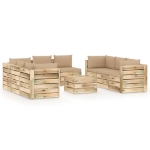 Set Divani da Giardino con Cuscini 9 pz Legno Impregnato Verde