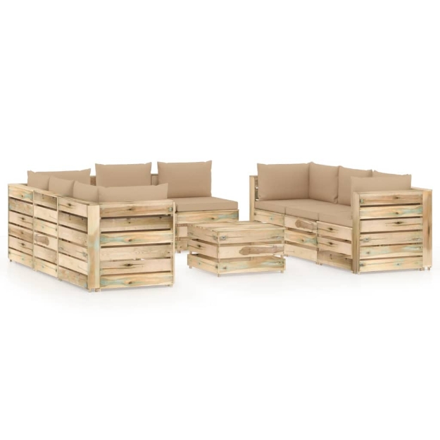 Set Divani da Giardino con Cuscini 9 pz Legno Impregnato Verde