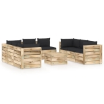 Set Divani da Giardino con Cuscini 9 pz Legno Impregnato Verde