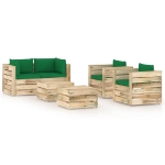 Set Divani da Giardino con Cuscini 6 pz Legno Impregnato Verde