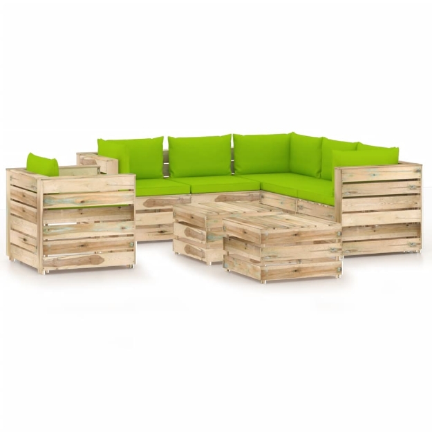 Set Divani da Giardino con Cuscini 8 pz Legno Impregnato Verde