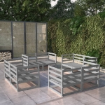 Set Divani da Giardino 8 pz Grigio in Legno Massello di Pino