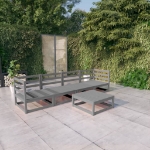 Set Divani da Giardino 5 pz Grigio in Legno Massello di Pino