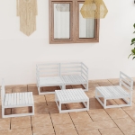 Set Divani da Giardino 5 pz Bianco in Legno Massello di Pino