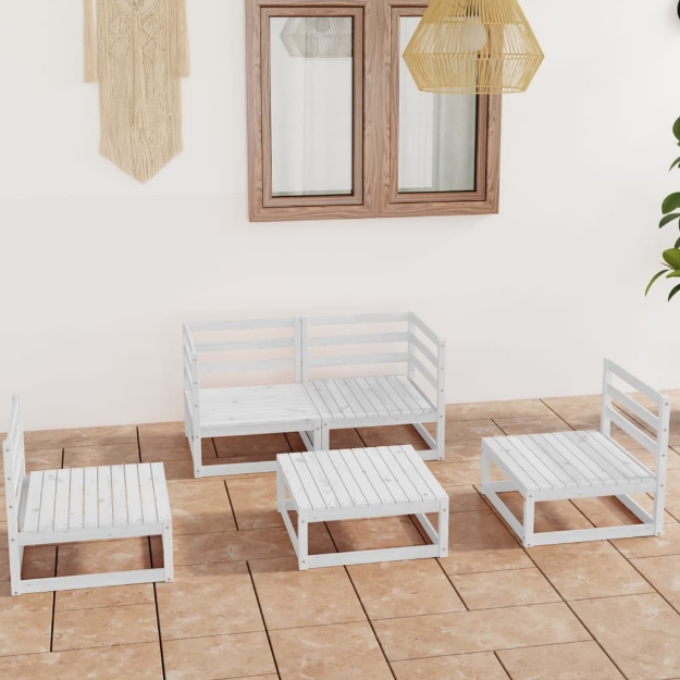 Set Divani da Giardino 5 pz Bianco in Legno Massello di Pino