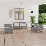 Set Divani da Giardino 6 pz Grigio in Legno Massello di Pino