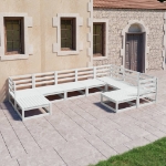 Set Divani da Giardino 9 pz Bianchi in Legno Massello di Pino