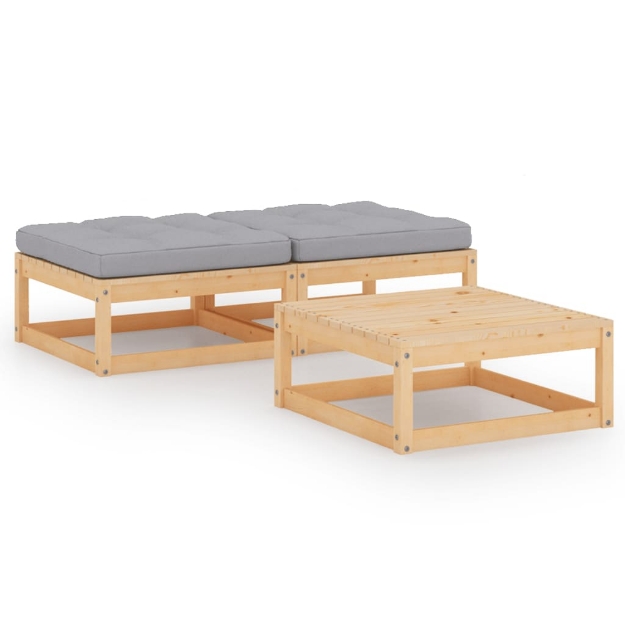 Set Divani da Giardino 3 pz con Cuscini Legno Massello di Pino