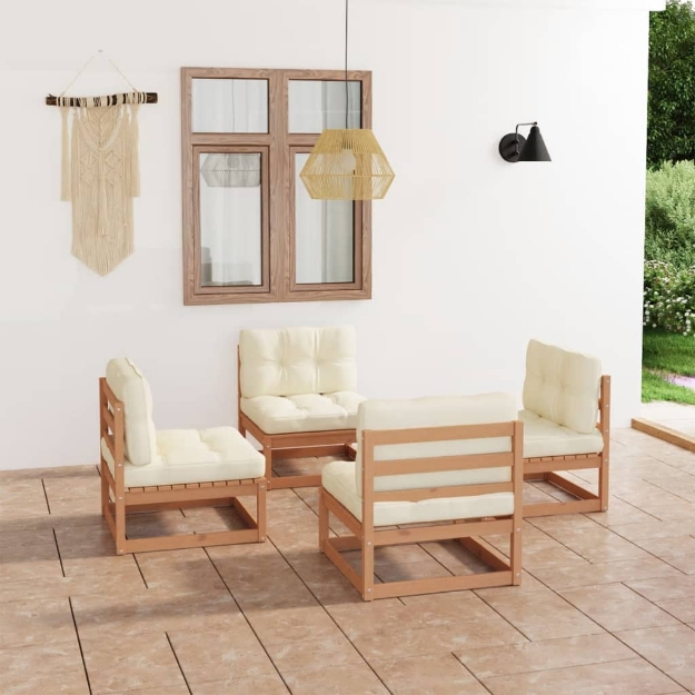 Set Divani da Giardino 4 pz con Cuscini Legno Massello di Pino