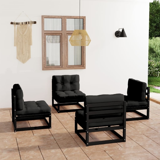 Set Divani da Giardino 4 pz con Cuscini Legno Massello di Pino