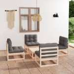 Set Divani da Giardino 5 pz con Cuscini Legno Massello di Pino