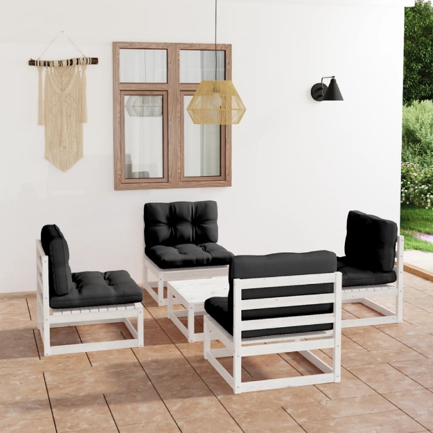 Set Divani da Giardino 5 pz con Cuscini Legno Massello di Pino