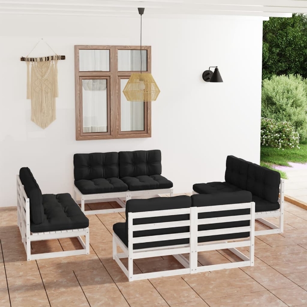 Set Divani da Giardino 8 pz con Cuscini Legno Massello di Pino