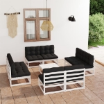 Set Divani da Giardino 9 pz con Cuscini Legno Massello di Pino