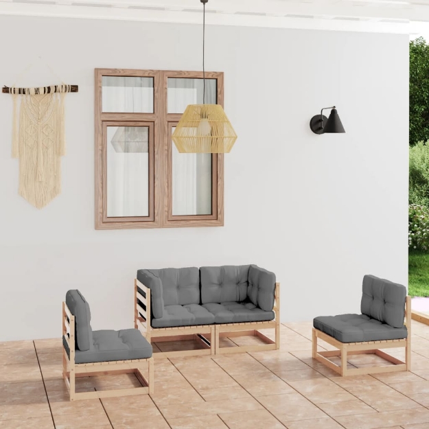 Set Divani da Giardino 4 pz con Cuscini Legno Massello di Pino