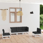 Set Divani da Giardino 5 pz con Cuscini Legno Massello di Pino