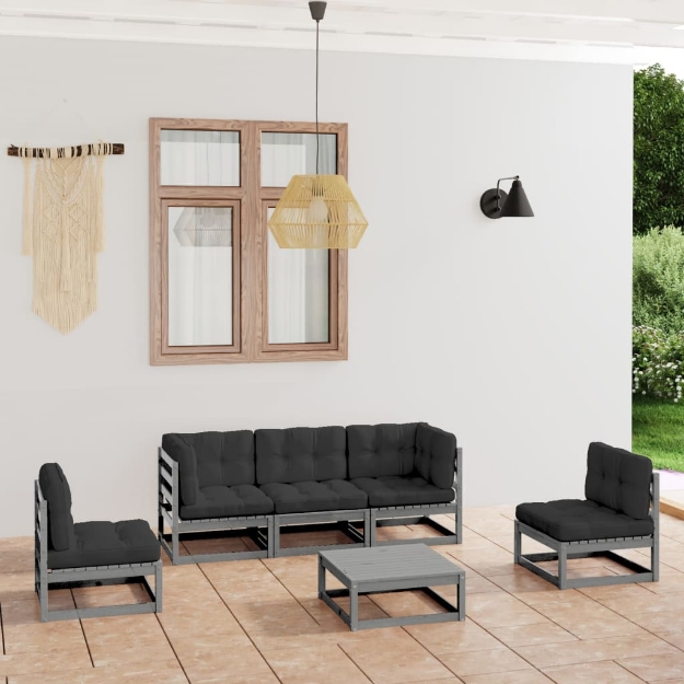 Set Divani da Giardino 6 pz con Cuscini Legno Massello di Pino