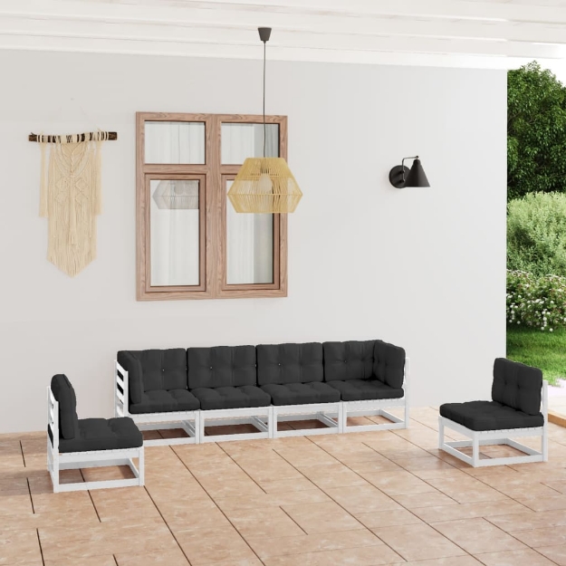 Set Divani da Giardino 6 pz con Cuscini Legno Massello di Pino