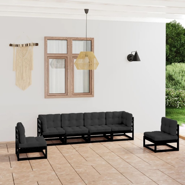 Set Divani da Giardino 6 pz con Cuscini Legno Massello di Pino