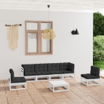 Set Divani da Giardino 7 pz con Cuscini Legno Massello di Pino