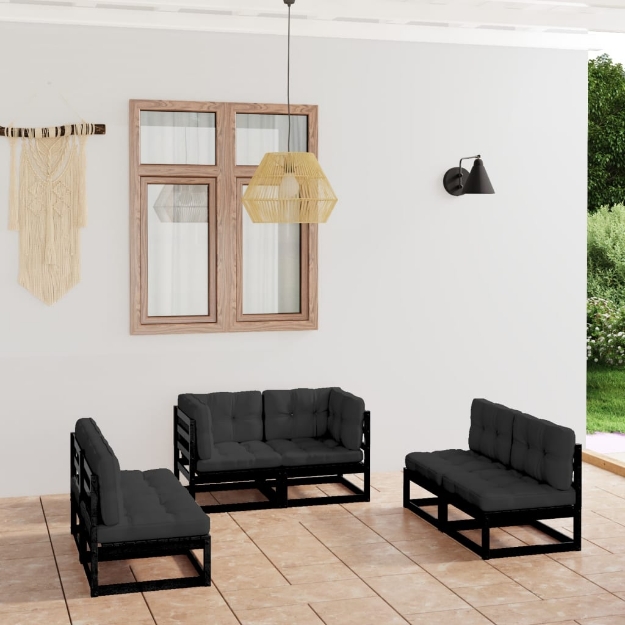 Set Divani da Giardino 6 pz con Cuscini Legno Massello di Pino